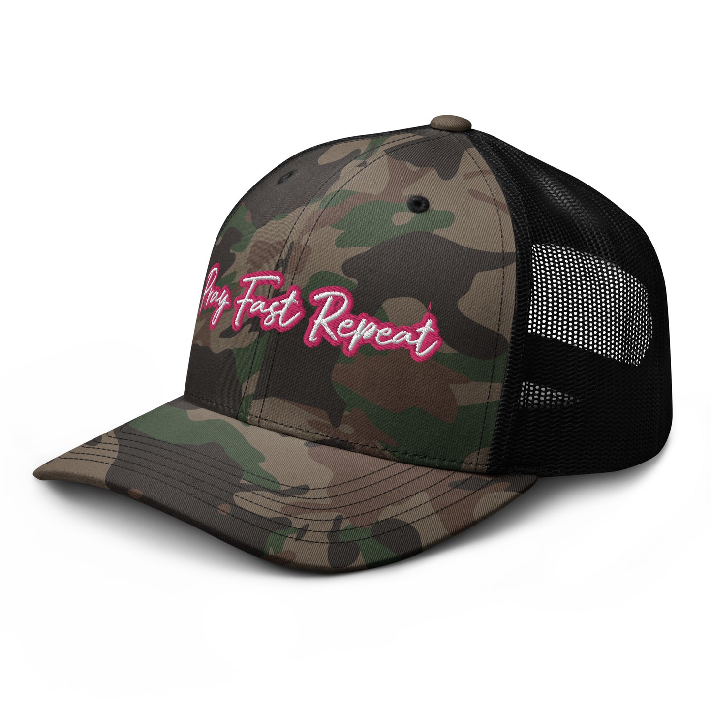 Pray Fast Repeat Camouflage Trucker Hat