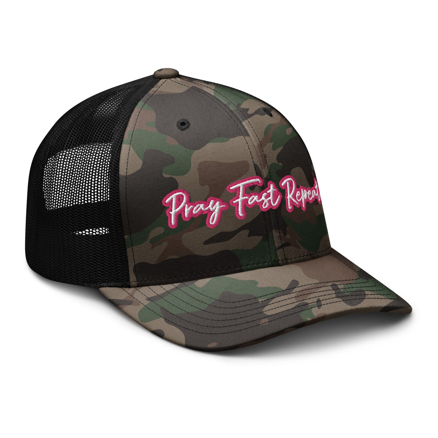 Pray Fast Repeat Camouflage Trucker Hat