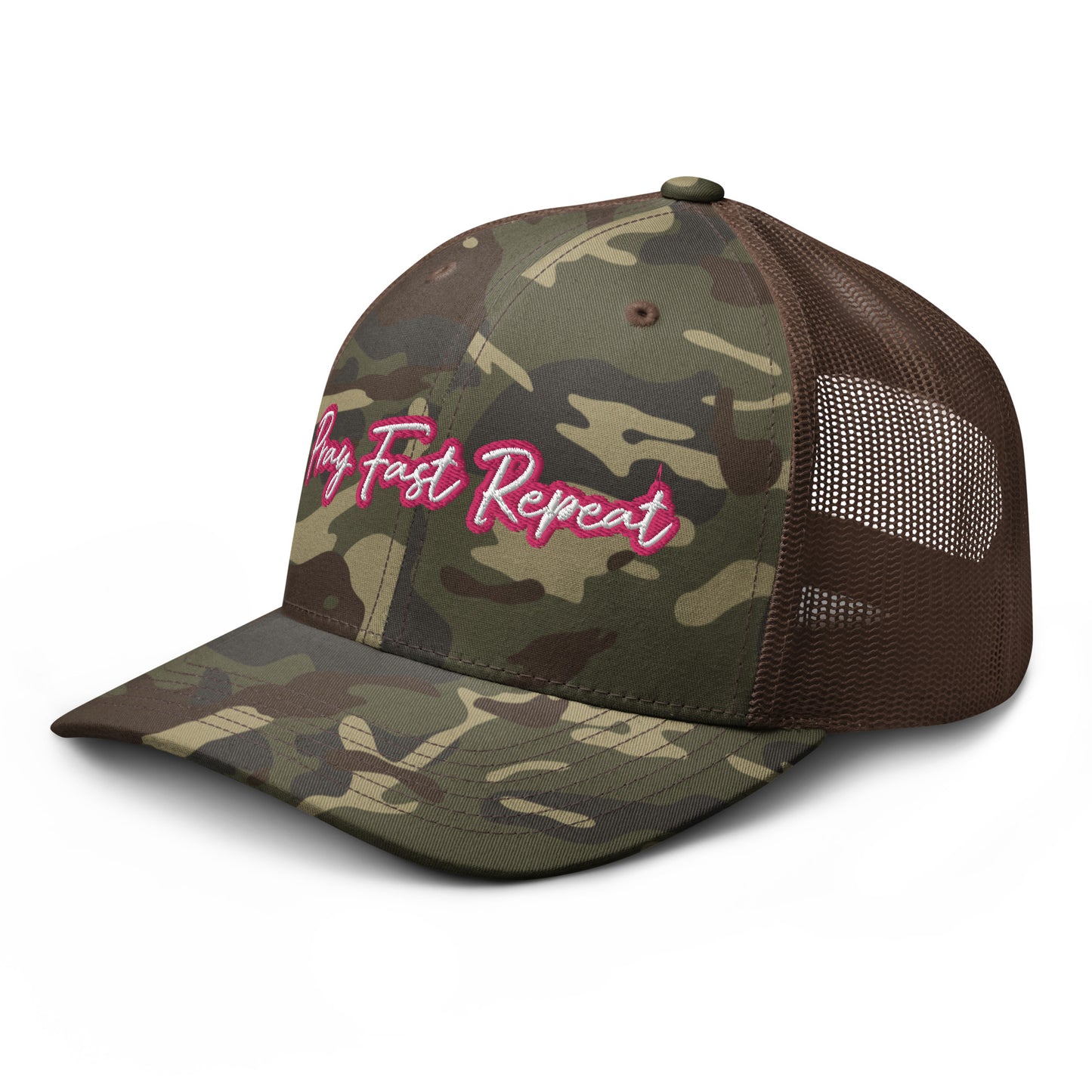 Pray Fast Repeat Camouflage Trucker Hat