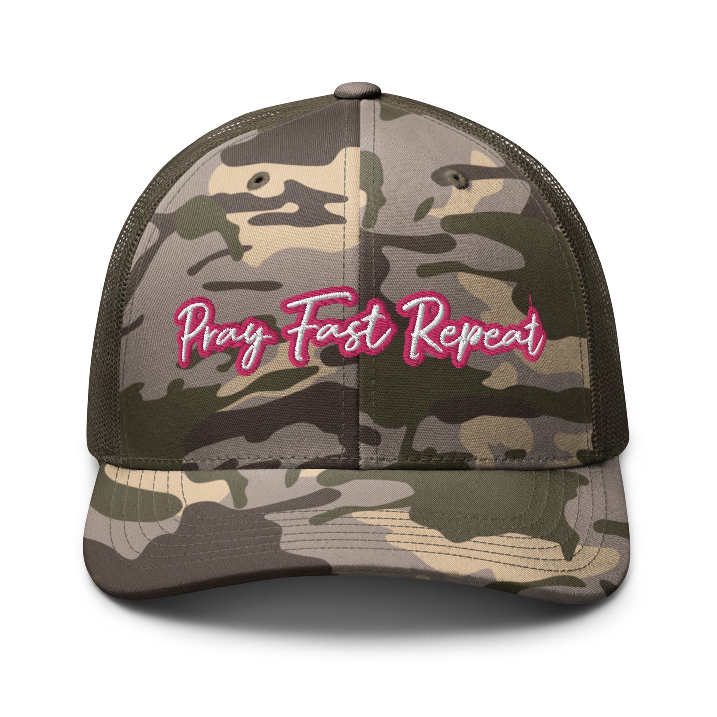 Pray Fast Repeat Camouflage Trucker Hat