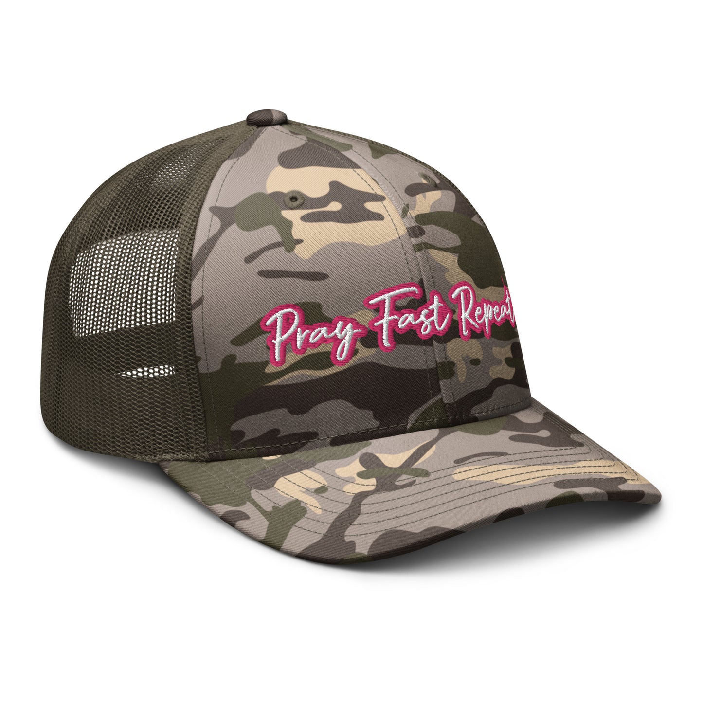 Pray Fast Repeat Camouflage Trucker Hat